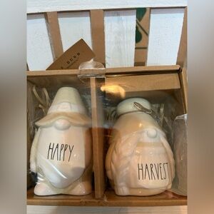 Rae Dunn White Gnome Duo with Inscriptions